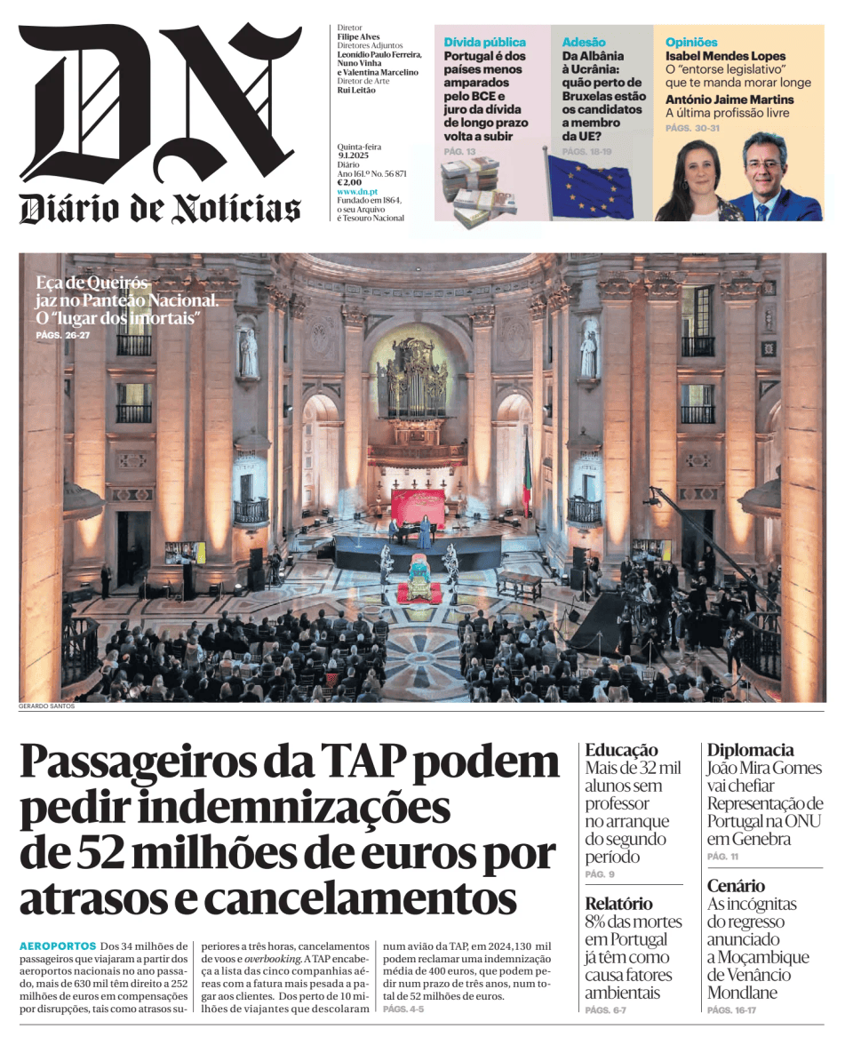 Prima-pagina-Diario de Noticias-edizione-di-oggi-20250109